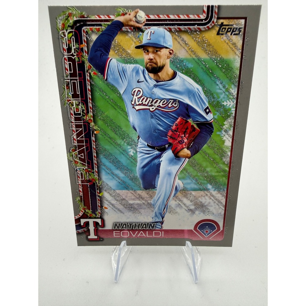2025 Topps Holiday Nathan Eovaldi Texas Rangers H47 Glitter Baseball Card